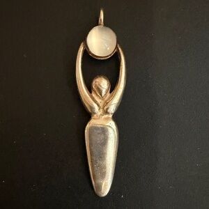 Sterling Silver And Moonstone Moon Goddess Pendant FERTILITY Signed Vintage